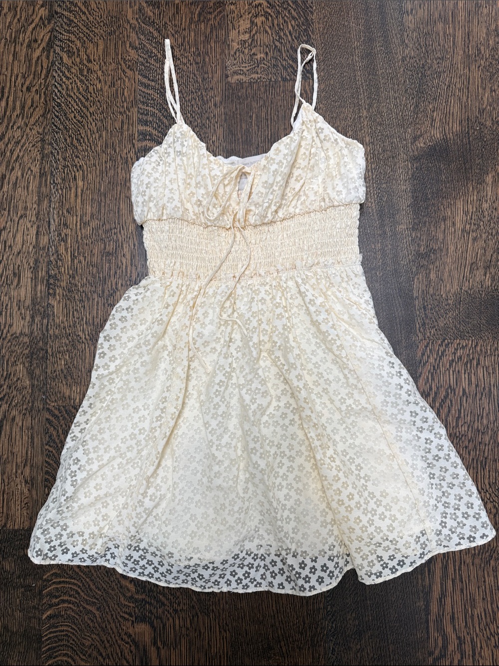 Urban Outfitters Cream Floral Jacquard Smocked Mini Dress Tie Front Size M